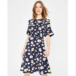 Boden Navy and Yellow Floral Midi Dress